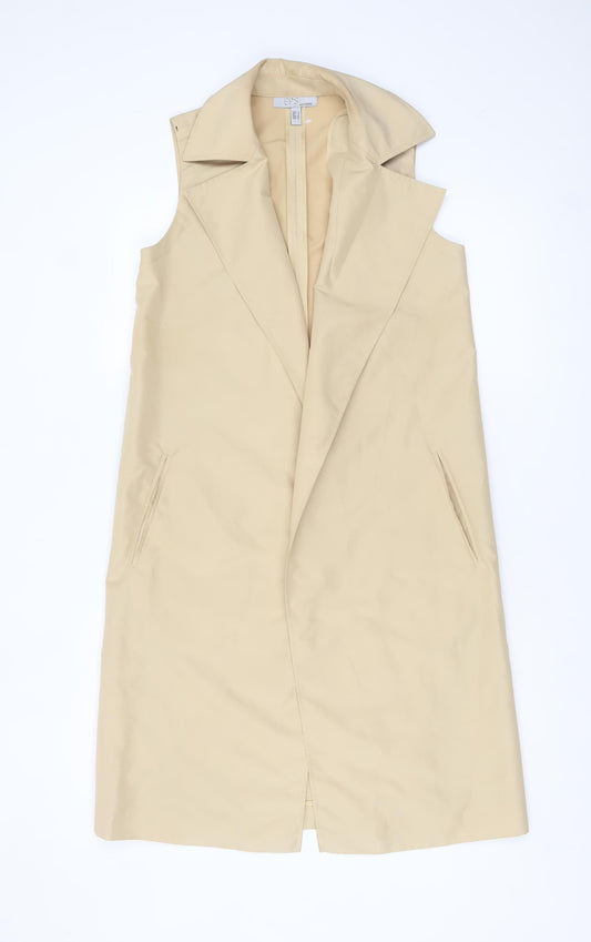 Episode Women Beige Long Waistcoat Sleeveless UK 4 Polyester