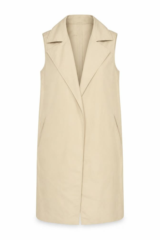 Episode Women Beige Long Waistcoat Sleeveless UK 4 Polyester
