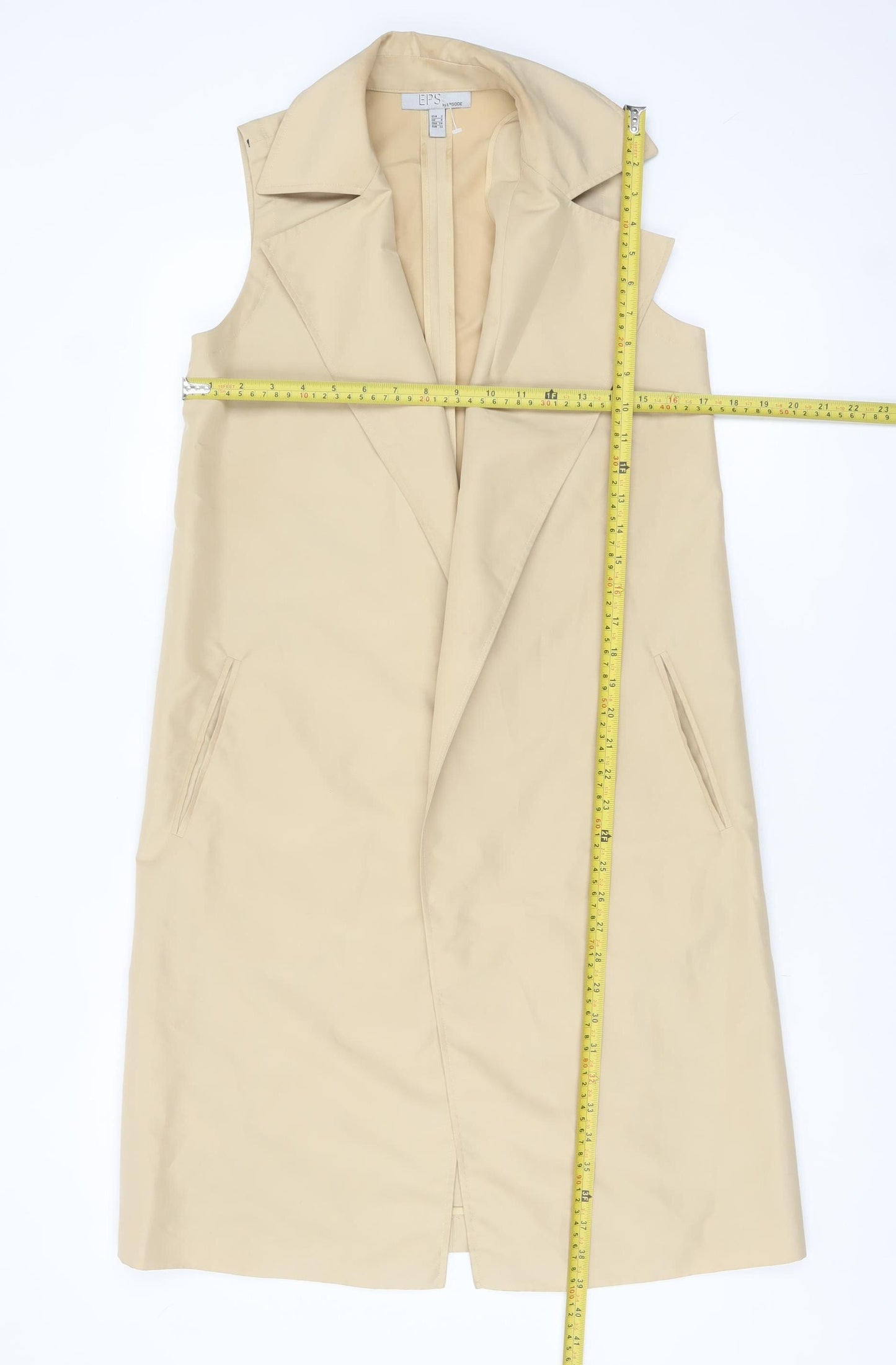 Episode Women Beige Long Waistcoat Sleeveless UK 4 Polyester