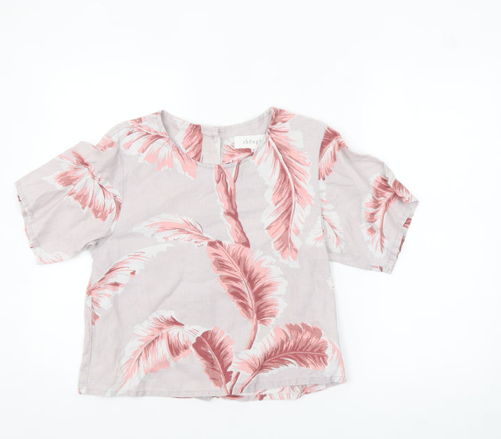 Thought Womens Pink Floral Hemp Short Sleeve Tunic Blouse XS
