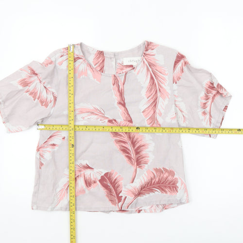 Thought Womens Pink Floral Hemp Short Sleeve Tunic Blouse XS