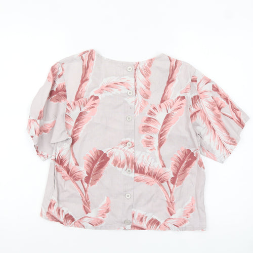 Thought Womens Pink Floral Hemp Short Sleeve Tunic Blouse XS