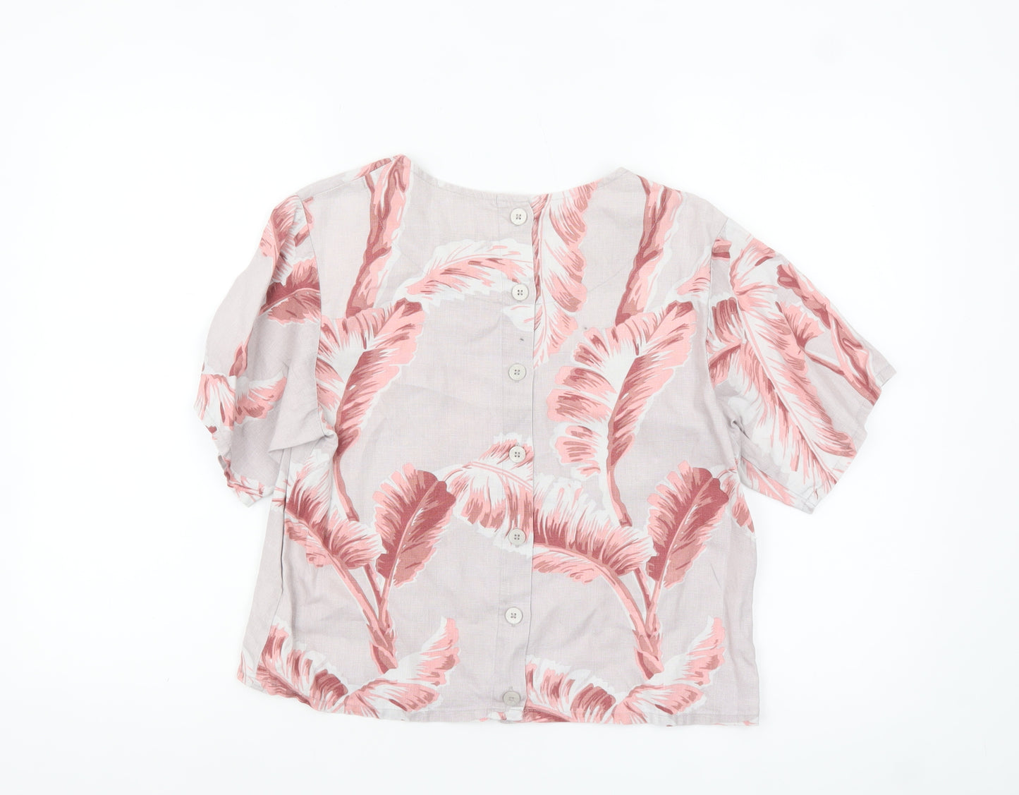 Thought Womens Pink Floral Hemp Short Sleeve Tunic Blouse XS