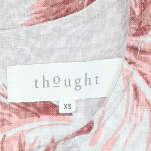 Thought Womens Pink Floral Hemp Short Sleeve Tunic Blouse XS