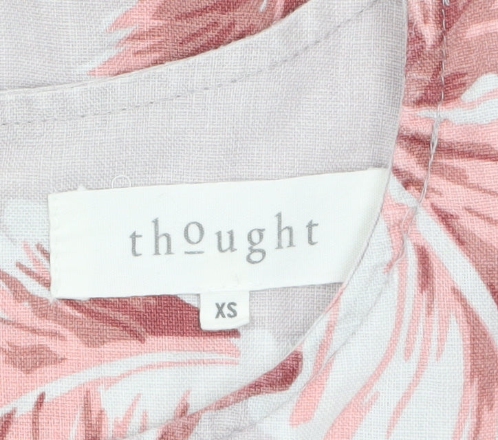 Thought Womens Pink Floral Hemp Short Sleeve Tunic Blouse XS