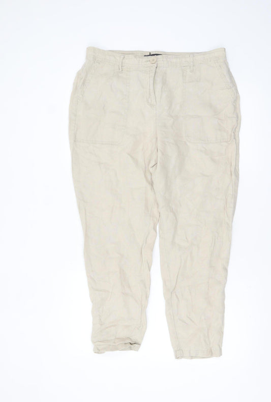 Marks and Spencer Women's Beige Linen Cropped Trousers Size 14