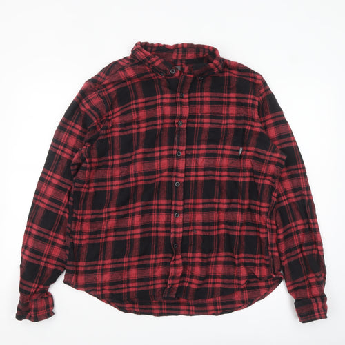 Eddie Bauer Men's Red Black Plaid Flannel Button-Up Shirt XL