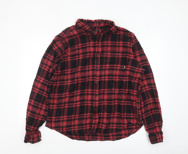 Eddie Bauer Men's Red Black Plaid Flannel Button-Up Shirt XL
