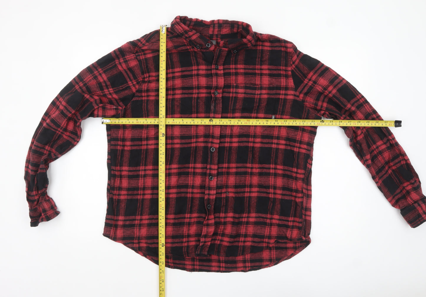 Eddie Bauer Men's Red Black Plaid Flannel Button-Up Shirt XL