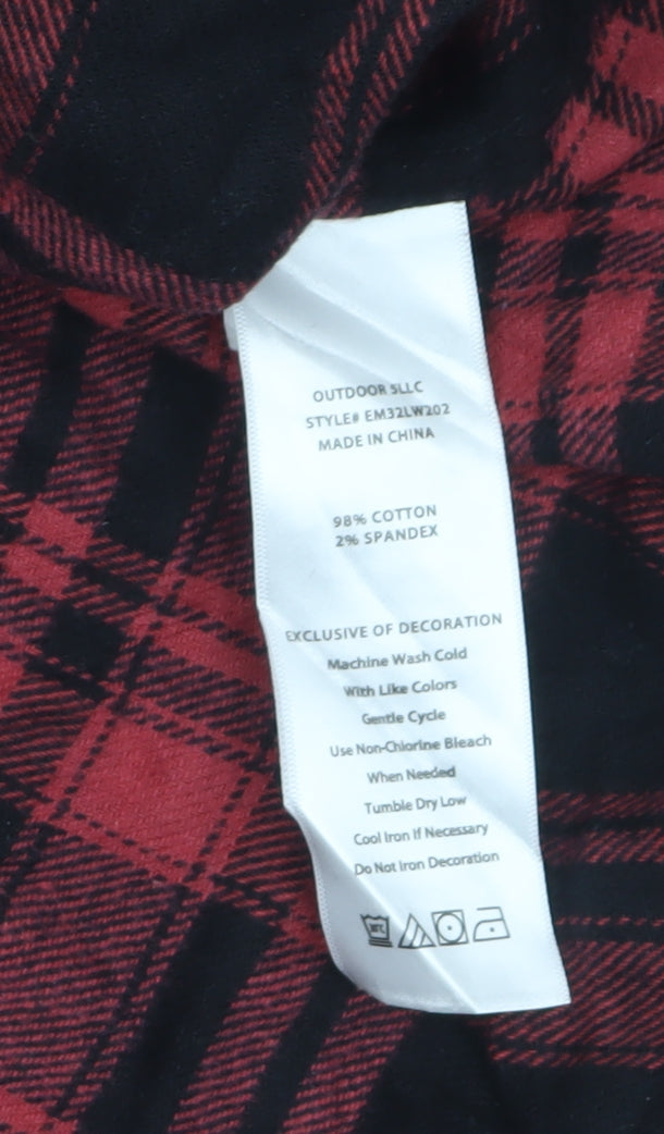 Eddie Bauer Men's Red Black Plaid Flannel Button-Up Shirt XL