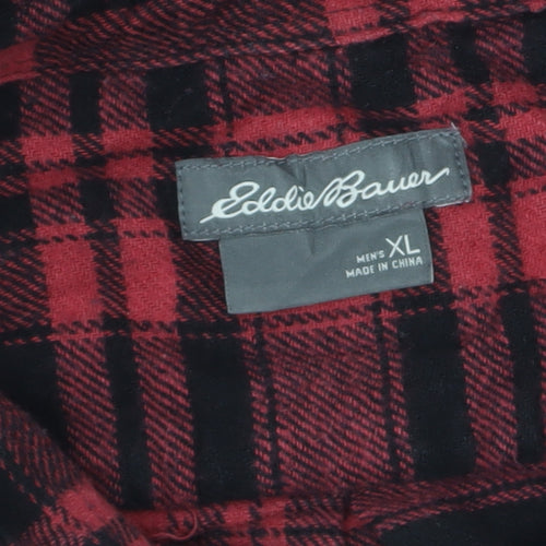 Eddie Bauer Men's Red Black Plaid Flannel Button-Up Shirt XL