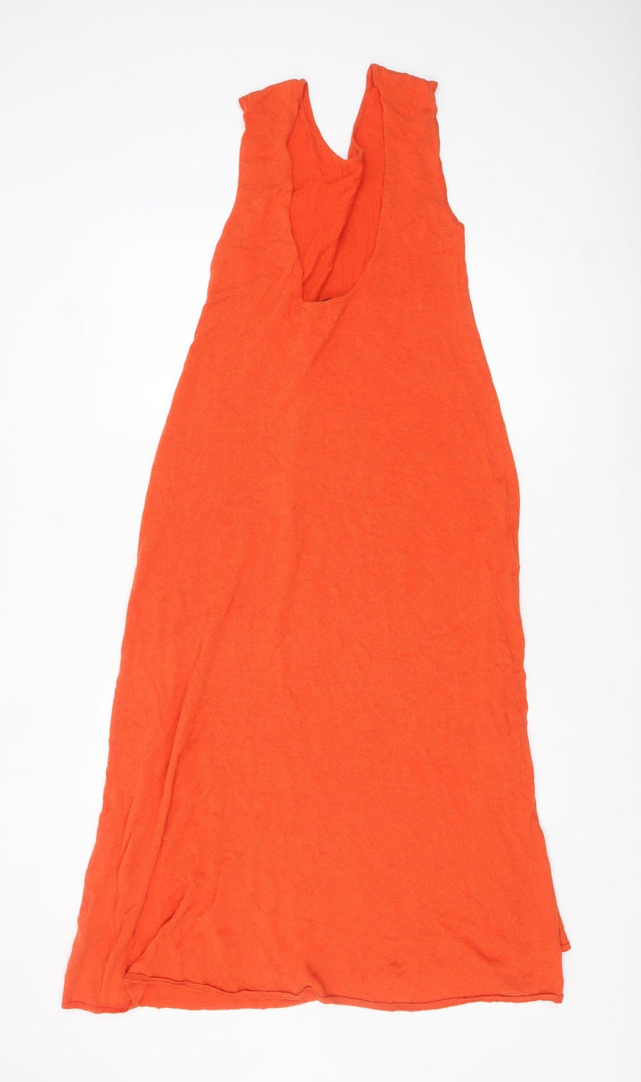 Zara Women Orange Cotton Viscose Midi Slip Dress Size 12