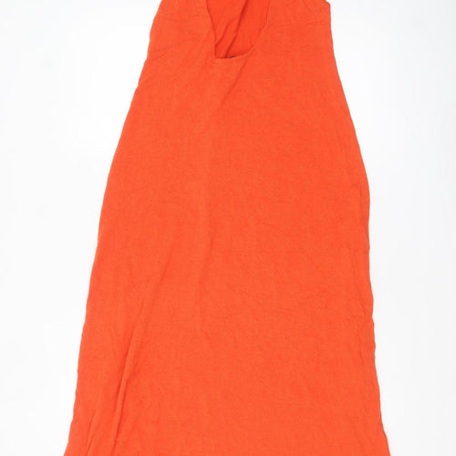 Zara Women Orange Cotton Viscose Midi Slip Dress Size 12