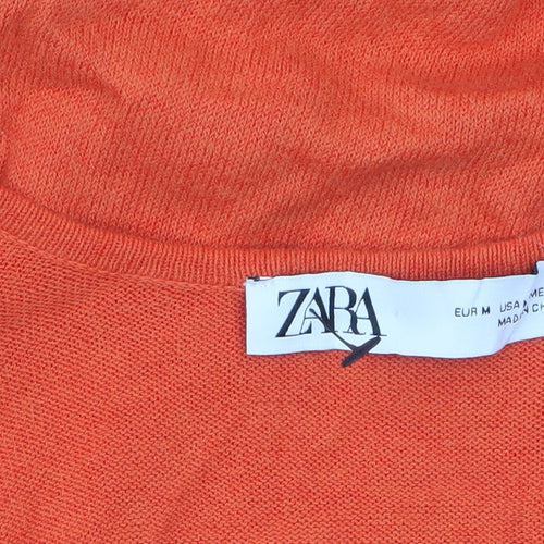 Zara Women Orange Cotton Viscose Midi Slip Dress Size 12