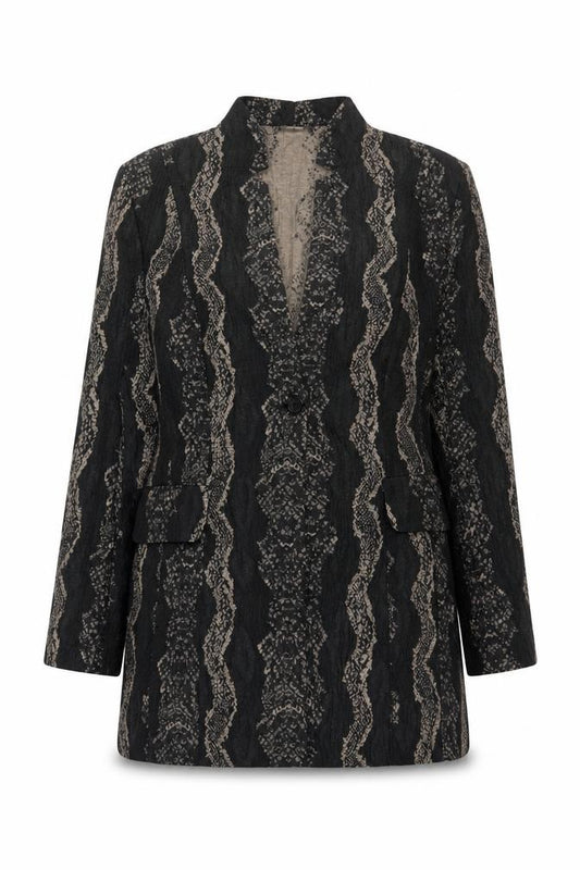 Front view of Habella Women's Black Patterned Blazer, size 14, Classic Jacket