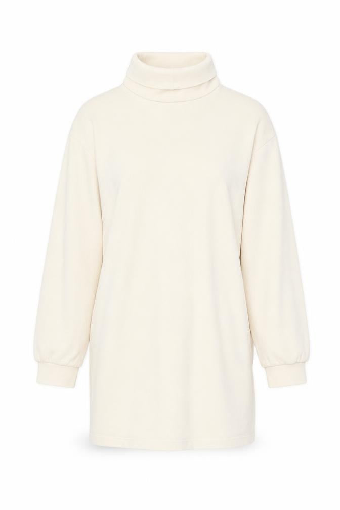 Front view of Max Women’s Beige Roll Neck Long Sleeve Cotton Top M