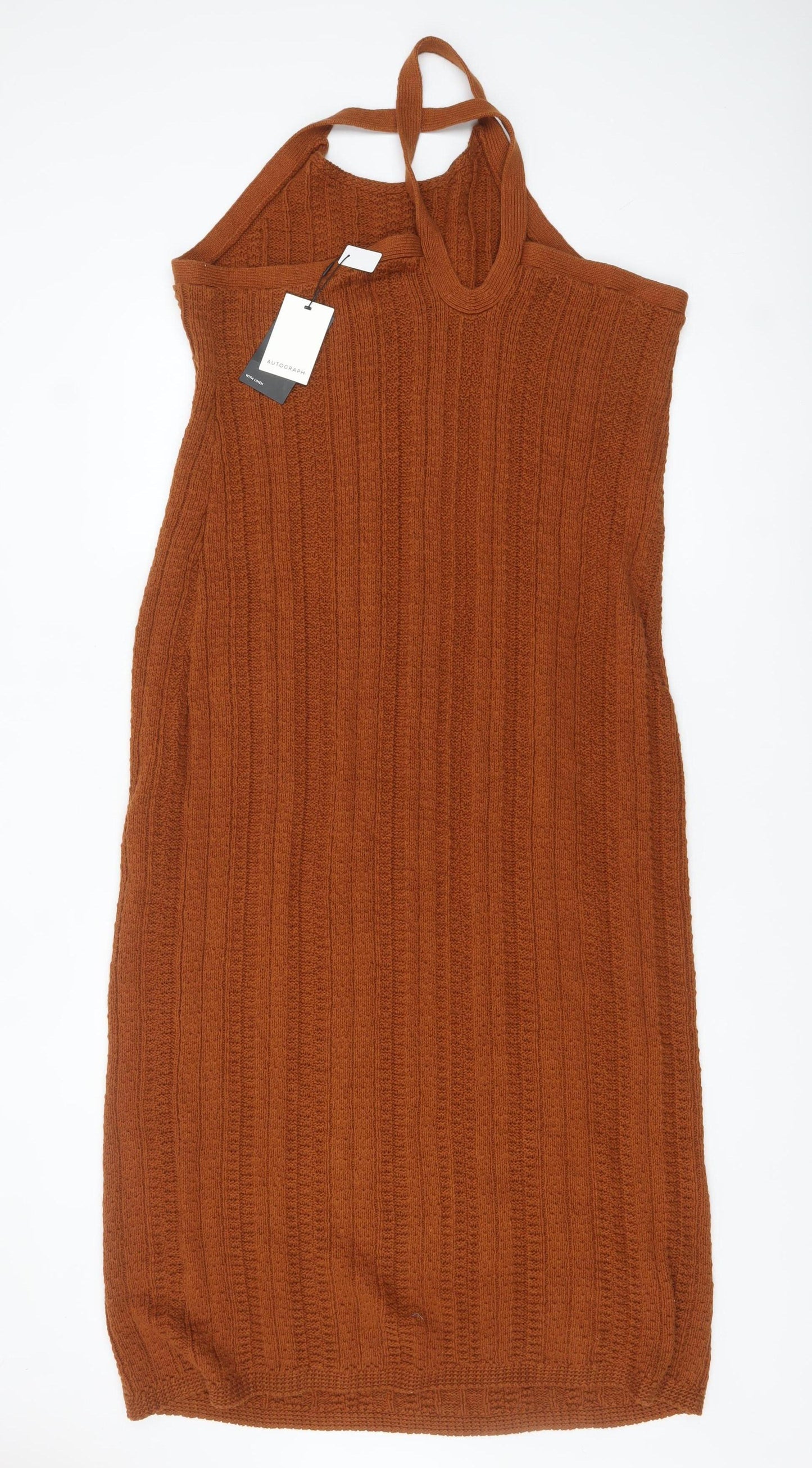 Marks and Spencer Women Brown Size 20 Knit Halter Bodycon Midi Dress