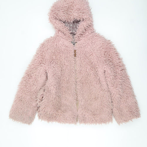 FatFace Girls Pink Faux Fur Hooded Lined Jacket 10-11 Years