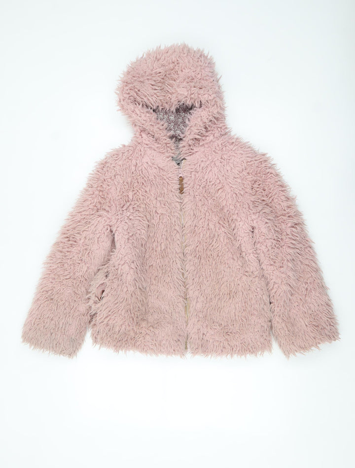 FatFace Girls Pink Faux Fur Hooded Lined Jacket 10-11 Years