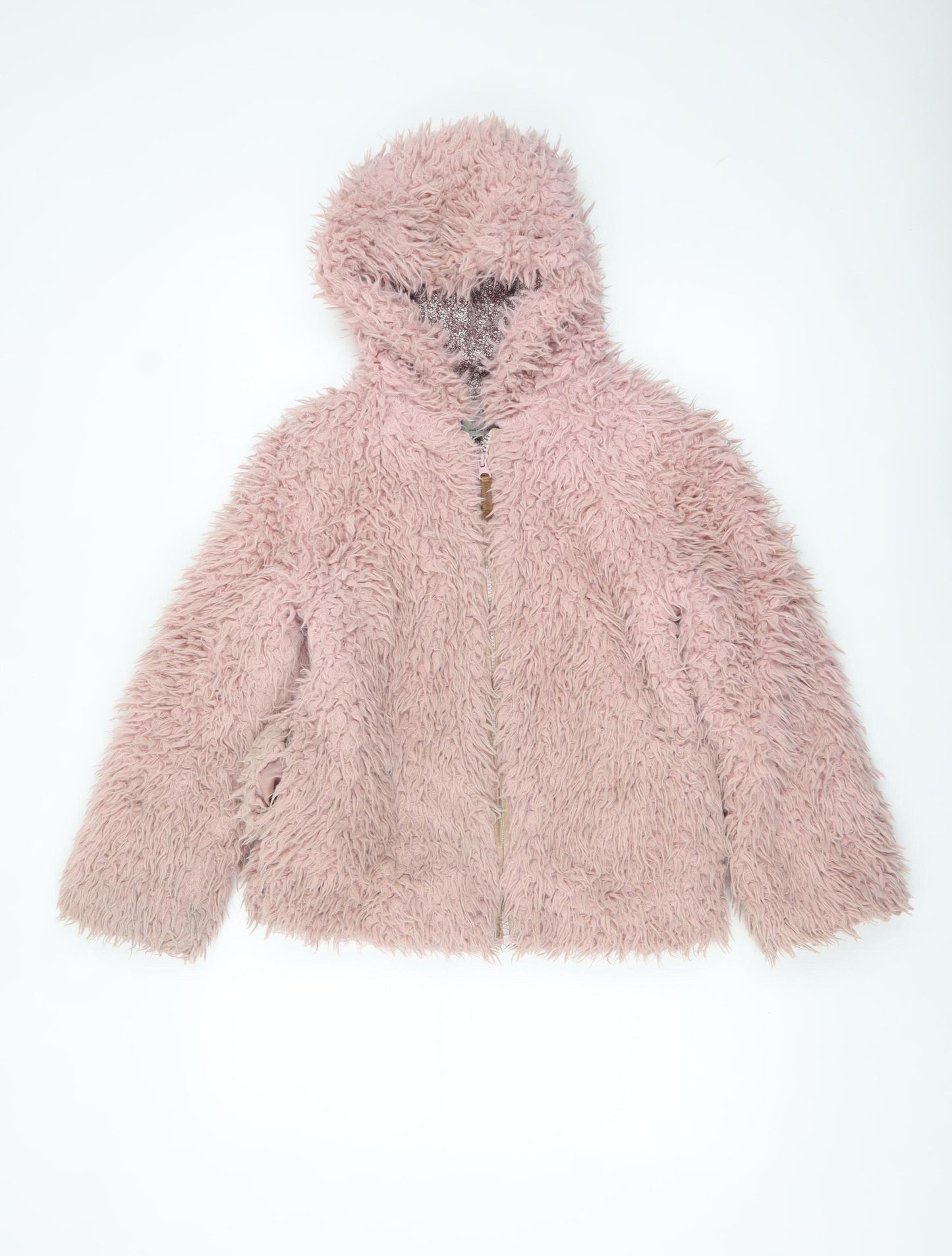 FatFace Girls Pink Faux Fur Hooded Lined Jacket 10-11 Years