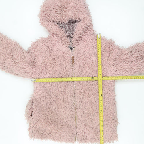 FatFace Girls Pink Faux Fur Hooded Lined Jacket 10-11 Years
