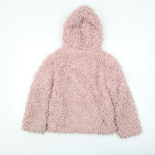 FatFace Girls Pink Faux Fur Hooded Lined Jacket 10-11 Years