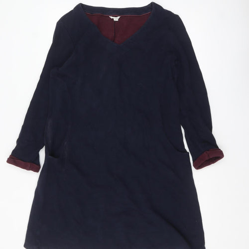 White Stuff Women Blue Cotton Shift Dress Size 12 V-Neck Workwear