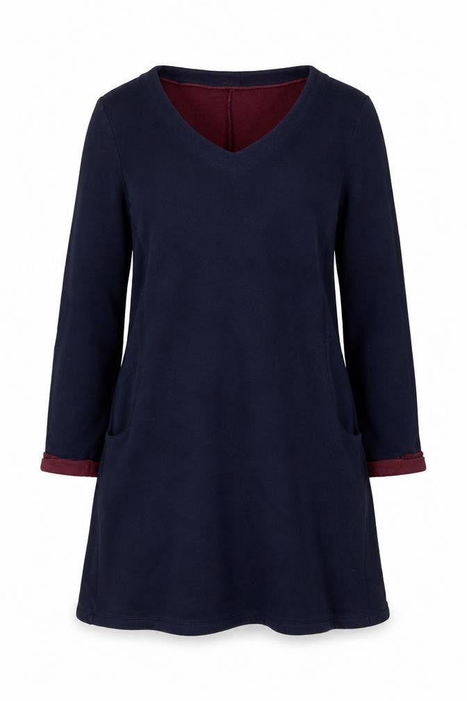 White Stuff Women Blue Cotton Shift Dress Size 12 V-Neck Workwear