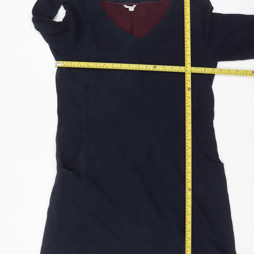 White Stuff Women Blue Cotton Shift Dress Size 12 V-Neck Workwear
