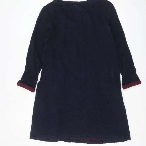 White Stuff Women Blue Cotton Shift Dress Size 12 V-Neck Workwear