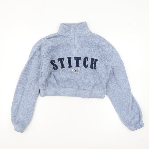 Disney Stitch Blue Fleece 1/4 Zip Pullover Sweatshirt Women S
