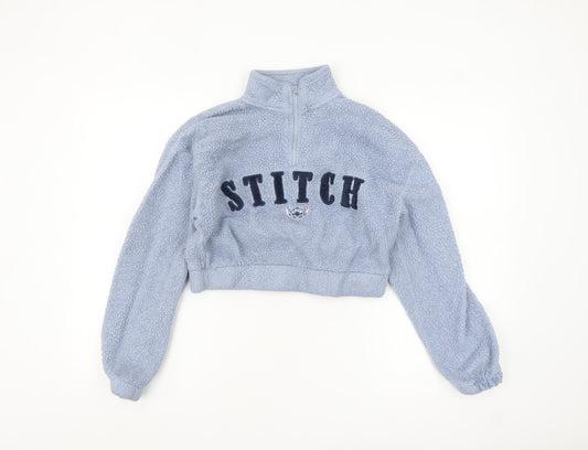 Disney Stitch Blue Fleece 1/4 Zip Pullover Sweatshirt Women S