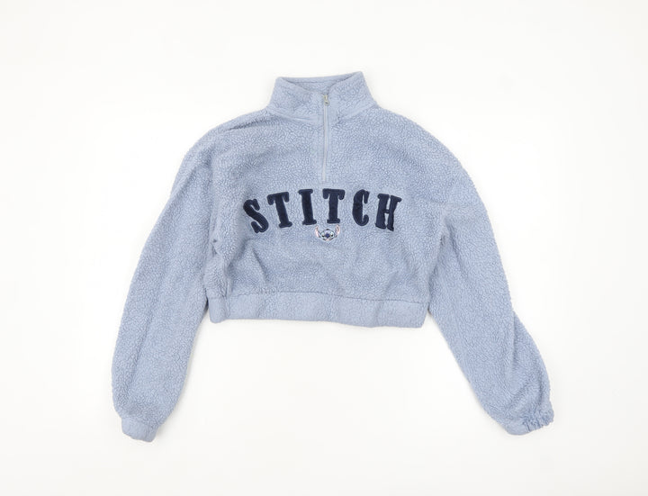 Disney Stitch Blue Fleece 1/4 Zip Pullover Sweatshirt Women S