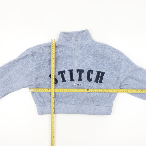 Disney Stitch Blue Fleece 1/4 Zip Pullover Sweatshirt Women S