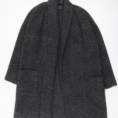 Ese O Ese Women Grey Wool Blend Open Cardigan Size M Long Sleeve Herringbone
