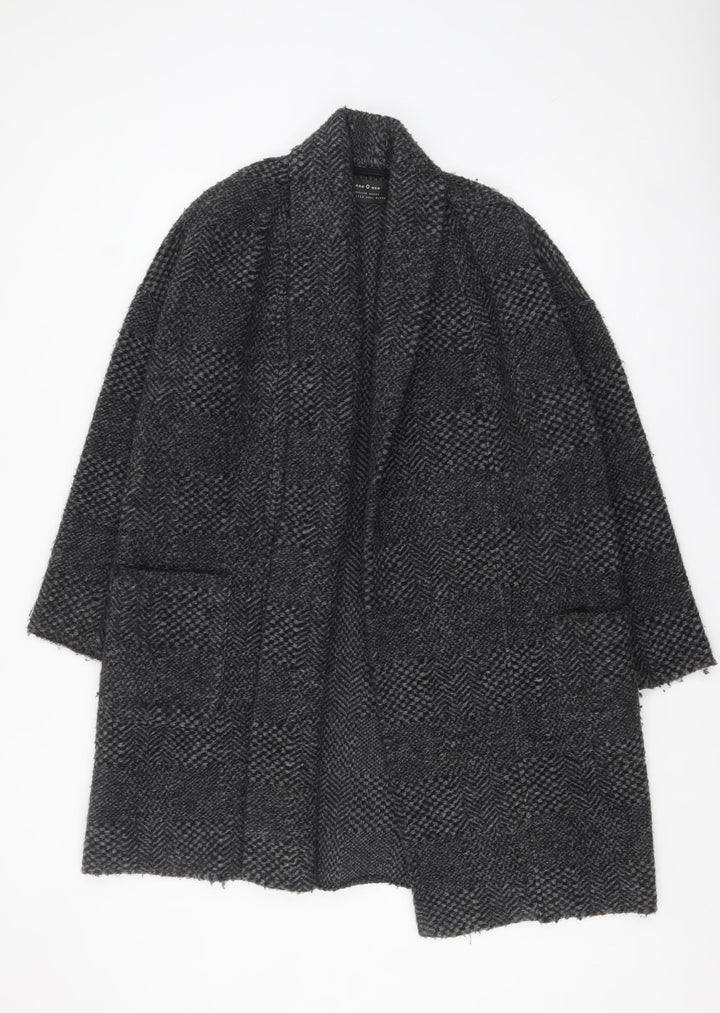 Ese O Ese Women Grey Wool Blend Open Cardigan Size M Long Sleeve Herringbone