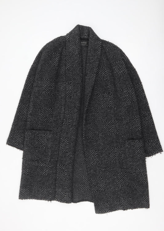 Ese O Ese Women Grey Wool Blend Open Cardigan Size M Long Sleeve Herringbone