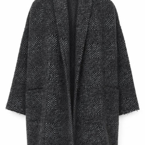 Ese O Ese Women Grey Wool Blend Open Cardigan Size M Long Sleeve Herringbone