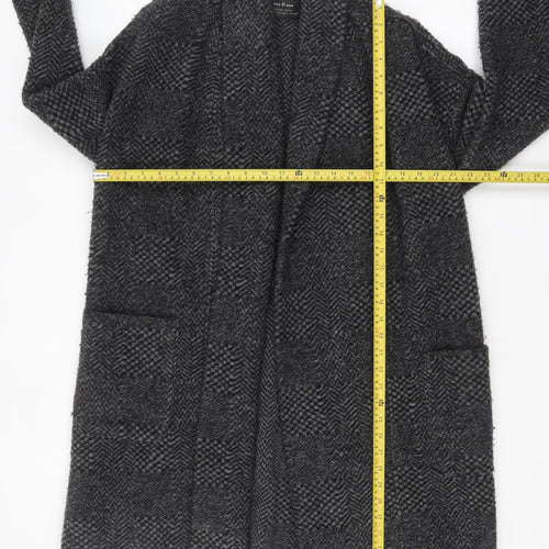 Ese O Ese Women Grey Wool Blend Open Cardigan Size M Long Sleeve Herringbone