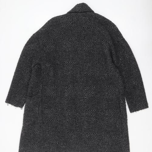 Ese O Ese Women Grey Wool Blend Open Cardigan Size M Long Sleeve Herringbone