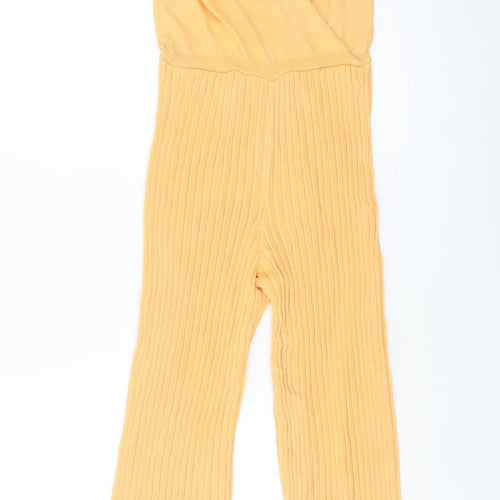 Orsay Women’s Yellow Knit Flared Jumpsuit Size S Regular V-Neck