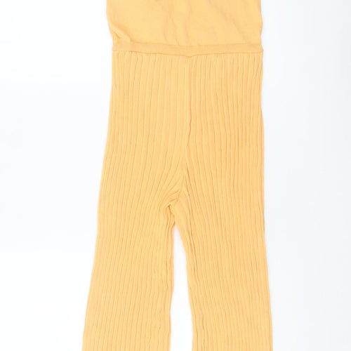 Orsay Women’s Yellow Knit Flared Jumpsuit Size S Regular V-Neck
