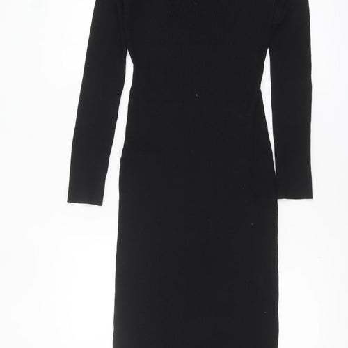 H&M Women’s Black Bodycon Midi Knit Dress Size M Long Sleeve