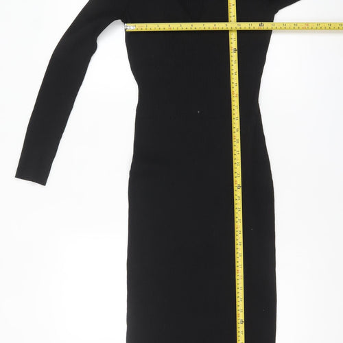 H&M Women’s Black Bodycon Midi Knit Dress Size M Long Sleeve