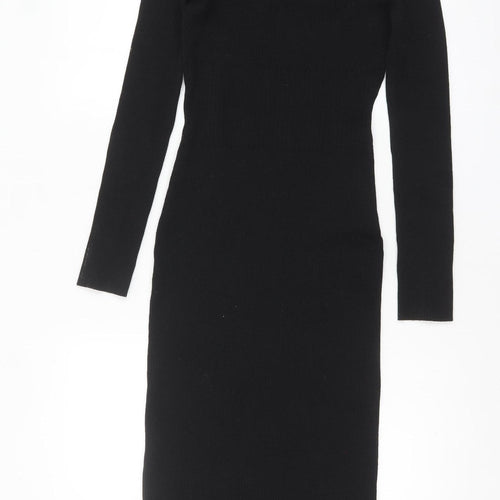H&M Women’s Black Bodycon Midi Knit Dress Size M Long Sleeve