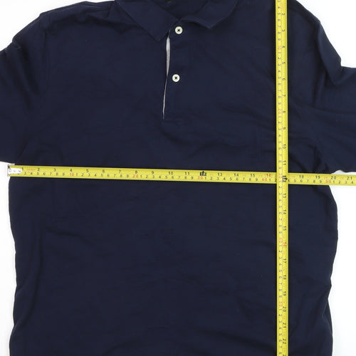 Cortefiel Men's Blue Long Sleeve Cotton Polo Shirt Size L