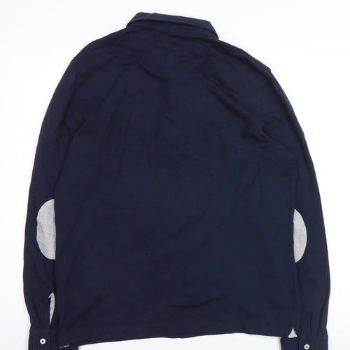 Cortefiel Men's Blue Long Sleeve Cotton Polo Shirt Size L