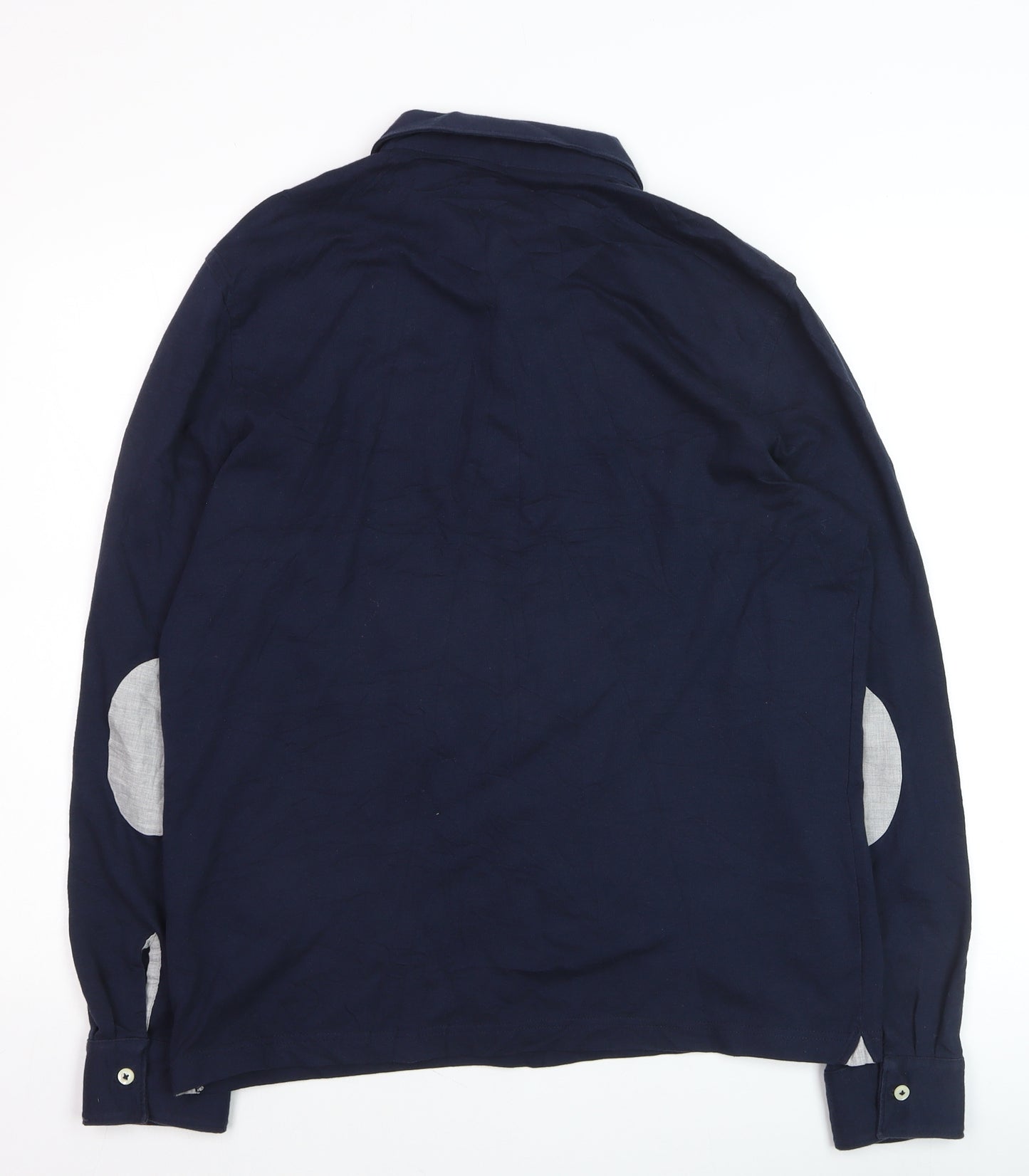 Cortefiel Men's Blue Long Sleeve Cotton Polo Shirt Size L