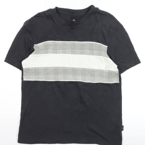 River Island Men's Black Colourblock Crew Neck T-Shirt Size S