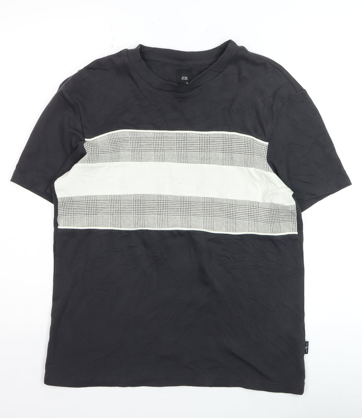 River Island Men's Black Colourblock Crew Neck T-Shirt Size S
